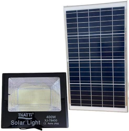 SQUADO - Faro 400W A Led Con Pannello Solare E Sensore Crepuscolare Con Telecomando