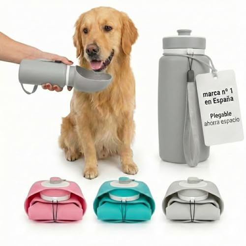 JARUKI Abreuvoir portable pliable en silicone pour chiens 550 ml Facile à nettoyer Bouteille d'eau pour chiens pour voyages et promenades Gris
