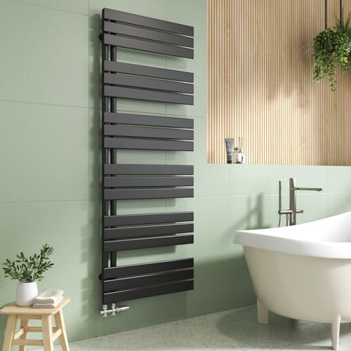 EMKE Handtuchheizkörper Flach 1599x600 mm, Badheizkörper Handtuchhalter mit Seitenanschluss, Effizienter Handtuchwärmer Handtuchtrockner Heizkörper für Bad, Schwarz, 958W