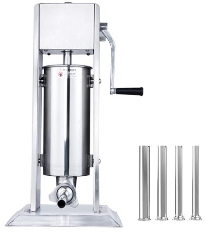 guoyjmm Profi Wurstfüllmaschine aus Edelstahl (3 Liter) + Vier Verschiedene Füllrohre, Wurstfüller, Wurstpresse, Wurstmaschine mit 2-Gang-Getriebe, Entlüftungsventil und Handkurbel