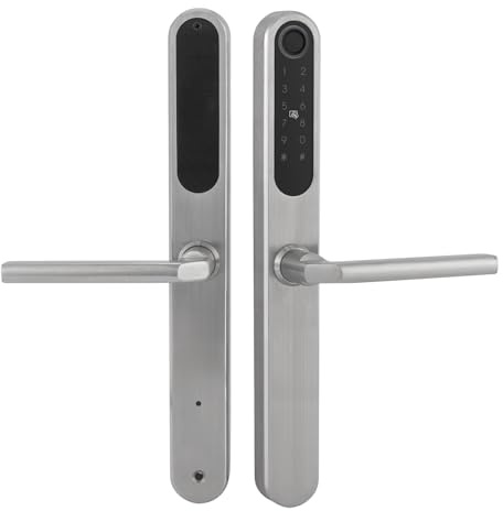 Türschloss Fingerabdruck, Smart Home Türgriff mit Fingerprint, Karte und PIN, Bluetooth, mechanischer Schlüssel, verwaltbar mit APP (Silber)