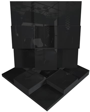 2 PACK — Acoustic Soundproofing Diffusion Panel | Acoustic Treatment for Recording Studio Home Office Podcast Living Room | Absorption - Reflection | Color Plates: (Black glossy plastic, EDISON)