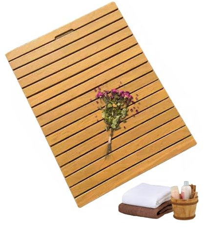 Bambus-Badezimmermatte, rutschfeste Holz-Duschmatte für Badezimmer und Außenbereich, wasserdicht und faltbar, robust, robust, Zypresse, 71,1 x 71,1 cm