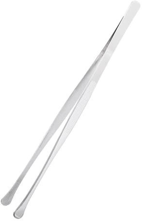sourcing map Kitchen Tweezers Stainless Steel, 12 Inch Food Tongs Fine Cooking Tweezers Set Extra-Long Tweezer Tongs for Cooking Grill Baking BBQ, Silver Round Straight Clip