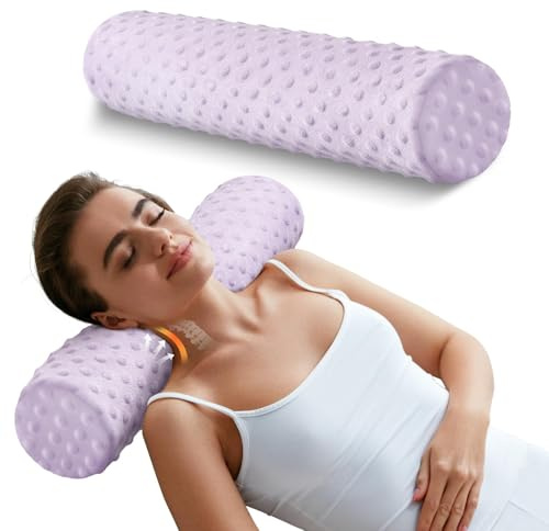 Sino Salected Almohada redonda de espuma viscoelástica, almohada cervical para aliviar el dolor, almohada de cuello para dormir, funda extraíble, almohada de refuerzo para cama/lumbar/rodillas/piernas