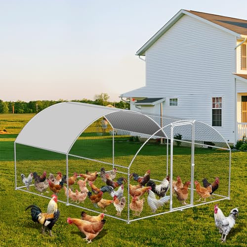 Vigevee Hühnerstall, 3x4x2m Kuppel Dach Hühnerhaus Freilaufgehege, mit Schloss aus Verzinkter Stahl und Wasserdichtes PE-Farbtuch Tiergehege, Schnell zu reinigen