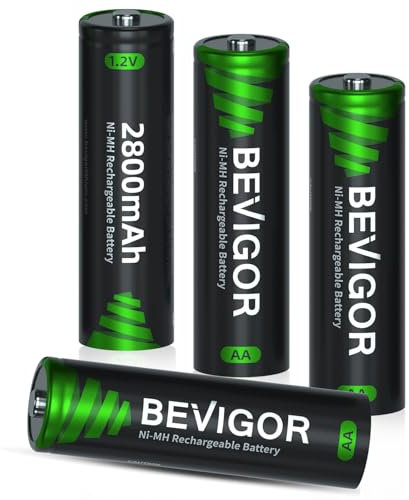 BEVIGOR Lot De 4 Piles Rechargeables AA 2800mAh NiMH, Haute Capacité, Préchargées