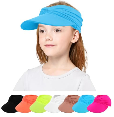 TAGVO Visir Solhatt för barn 1 till 9 år S/M, UV-skydd bred brätte sommar vikbar strandhatt, utomhus solhatt för spädbarn pojkar flickor, Blå, one size