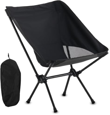 Chaise de camping pliable extra large avec sac de transport pour adultes, chaise pliante d'extérieur pour camping, randonnée, pique-nique, pêche, randonnée et plus encore (noir)