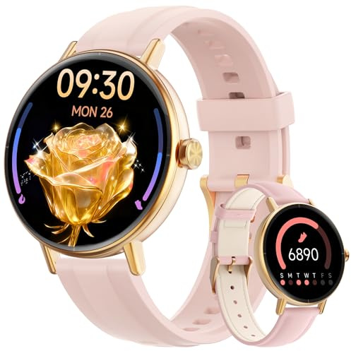 Montre Connectée Femme pour Samsung,iPhone,Android,1.27 Montre Connectée Femme Appel Bluetooth,Voix de l'IA,Smartwatch Moniteur de Fréquence Cardiaque,Sommeil,SpO2,Étanche IP68,110+ Modes Sport-Rose