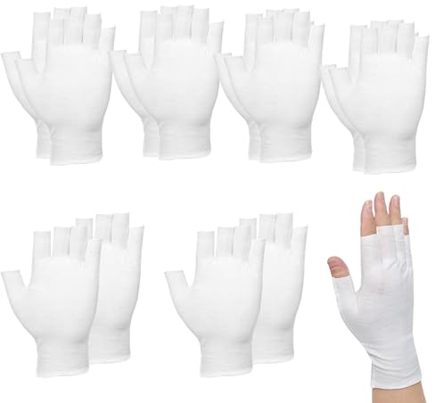 6Pairs Fingerless Moisturizing Gloves Eczema Gloves Fingerless for Dry Hands Sleeping White Cotton Gloves Touchscreen for Overnight, Spa Treatment and Lotion, Moisturizing Night Glove