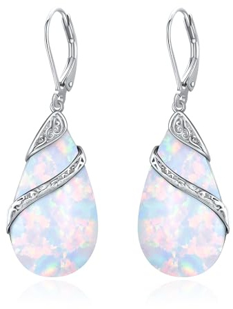 ONEFINITY Filigrane Ohrringe mit Weißem Opal 925 Sterling Silber Filigrane Leverback Ohrhänger Weißer Opal Schmuck Geschenke für Damen