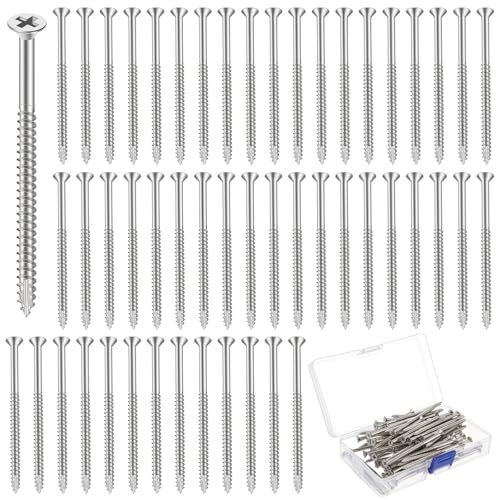 Otoolling 100 Pack Satin Nickel Wood Screws #9 Extra Long Heavy-Duty Hinge Screws for Doors, Cabinets, Furniture & DIY Projects (3 Inch,Sliver)