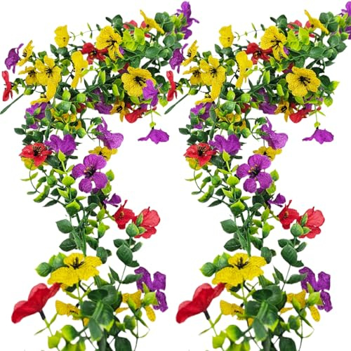 Aisamco Artificial Flowers Garland for Spring Summer Decoration,2 Pack 5.9 FT UV Resistant Faux Silk Flower with Eucalyptus Hanging Flower Plant for Home Garden Outdoor Wedding Ceremony Arch Wall