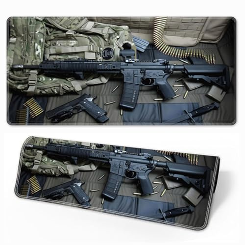 Cool Military Weapon Build Weapon Parts Display Large Gaming Mouse Pad,Desk Mat for Keyboard and Mousepad,Multi-size for Laptop & Desktop Use (Style A9 3mm,11.8 × 31.5 in)