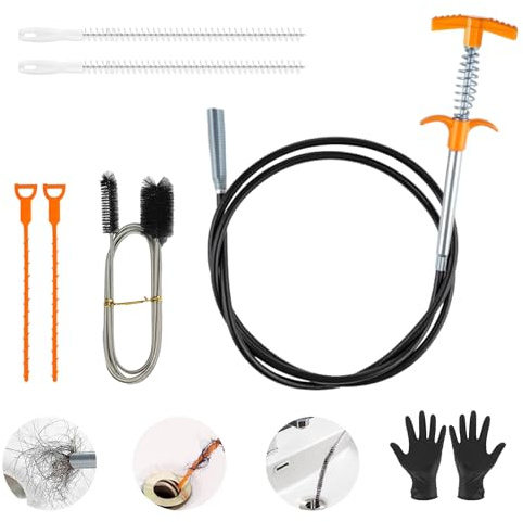 7 Piezas Desatascador Tuberias Profesional Manual, Desatascador en Espiral Profesional, Eliminadores de Pelo de Drenaje para Alcantarillado, Cable Desatascador Tuberias Muelle para Cocina, Baño, Ducha