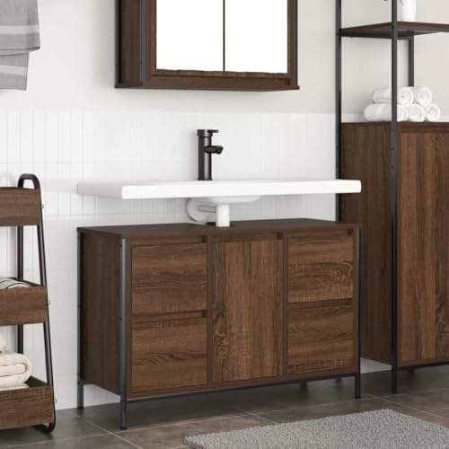 AJJHUUKI Armario de lavabo con cajones, roble marrón, 90 x 34,5 x 60 cm, muebles y almacenamiento, unidades de tocador, tocador de baño