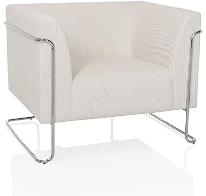 hjh OFFICE Poltrona lounge 1 posto Curacao Cord, divano moderno dal design alla moda, con comoda imbottitura in tessuto a coste resistente, colore: bianco