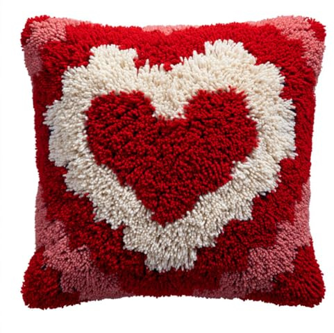 Henypt Kit artigianali con gancio di chiusura fai da te A forma di cuore rosso Kit di cuscini ad ago Cuscino con gancio di chiusura Tappetino per cuscino 43x43cm