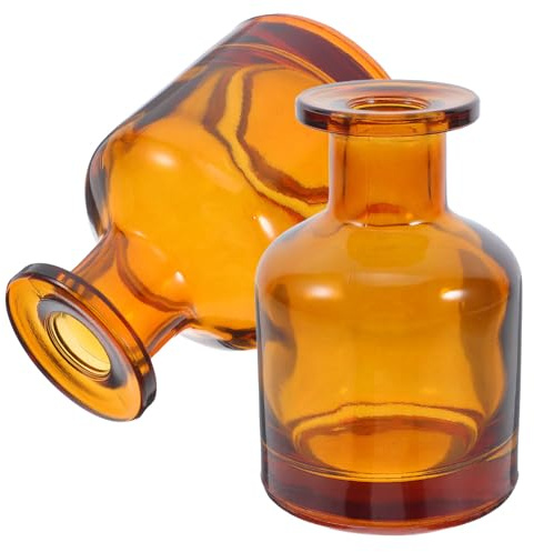 IMIKEYA Botellas Difusoras de Vidrio Cilíndricas Vacías 150 Ml, 2 Unidades, Color Marrón, Rellenable para Aceites Esenciales, Difusor sin Llama para Hogar, Oficina y Coche
