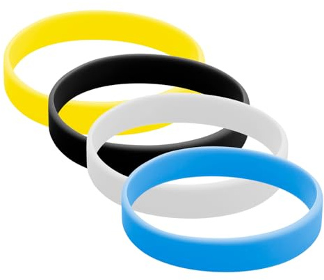 Hopzab Silicone Wristbands, Elastic Rubber Bracelets, Comfortable Sports Bands, Party Cup Markers, 4 Colours, 1.2 cm Wide