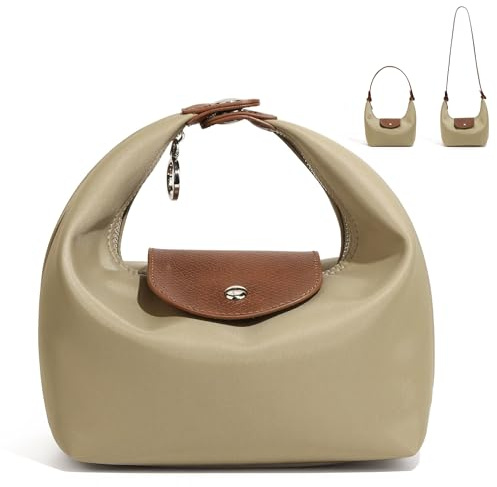 VOESLD Bolso Mujer Media Luna de Nylon, Bandolera Pequeña(Caqui)