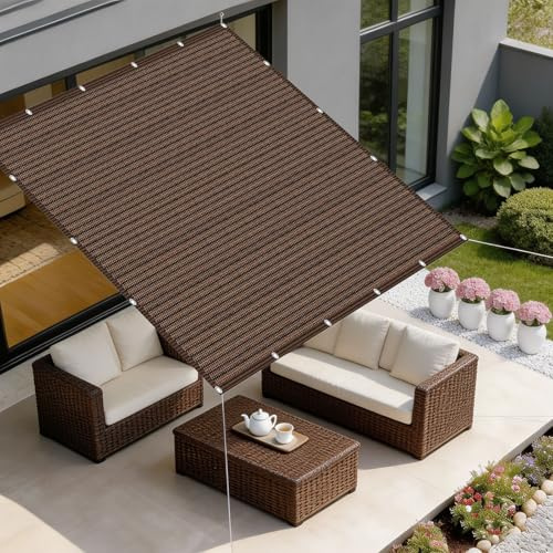 Tenda a Vela Ombreggiante 6 x 8 m Frangisole Anti-Uv Antistrappo Robusta con Occhielli in HDPE Vela Ombreggiante per Esterno per Giardino Esterno Giardino Terrazza, Marrone