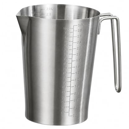 Azarton Messbecher Edelstahl 3 Liter, Messkanne mit Ausgießer und Doppelmaßskala innen & außen, 304 Edelstahl mit Griff für Gastronomie, Labor, Kaffeezubereitung, Backstube und Küche
