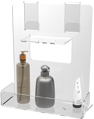AGPLEX Porta shampoo doccia da appendere in vetro acrilico, porta sapone per doccia robusto e rapido da installare, porta bagnoschiuma monoblocco - (spessore Box 6-15mm) - Made in Italy