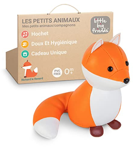 Little Big Friends Tiny Friends – Weiche Baby-Rassel | Tragbares Sensorikspielzeug für unterwegs | Waschbar & Ideal für Kinderwagen | Richard der Fuchs