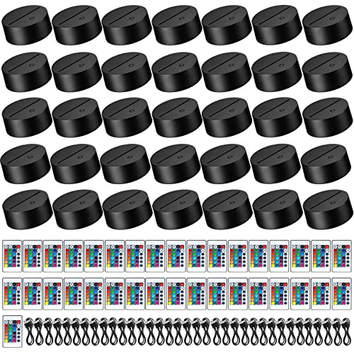 Riakrum 35 Pack 3D LED Light Base 16 Colors Night LED Lamp Acrylic Light Base with Remote Control USB Cable Stand for Acrylic, Decorative Lights for Room Shop Restaurant(Black)