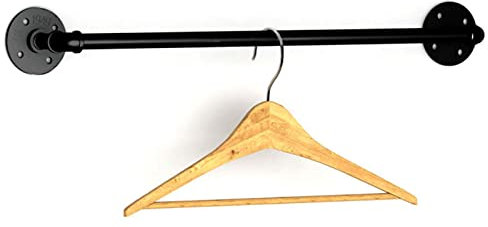 Tubo De La Tubería Industrial, Barra De Vestir De Hierro De Hierro Negro Montado En La Pared De Alta Resistencia, Barra De Colgar For Múltiples Propósitos For Almacenamiento De Armario, Fácil Montaje,
