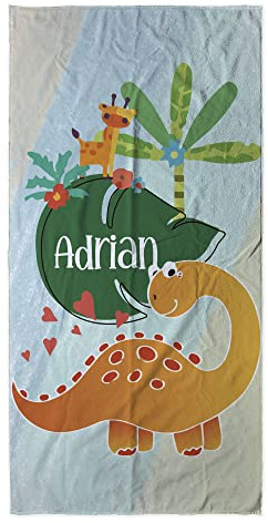 LolaPix Kinderhandtuch. Badetuch Kinder Personalisiert. Handtuch mit Namen. Strand/Schwimmbad. Baumwolle und Mikrofaser. Verschiedene Größen. Kind Dino Giraffe