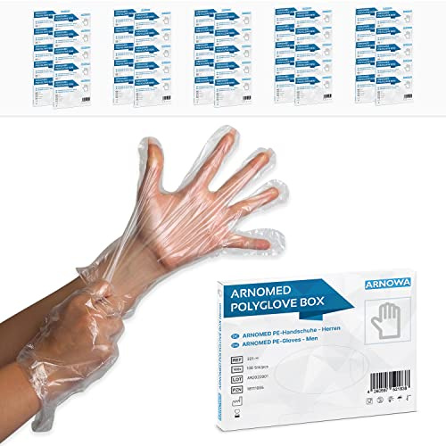 10.000x ARNOMED® PE Einmalhandschuhe Herren, Einweghandschuhe in der Box | Plastik Einweghandschuhe, Plastikhandschuhe zum Haare färben, Dieselhandschuhe, Bäckerhandschuhe, Lebensmittelhandschuhe