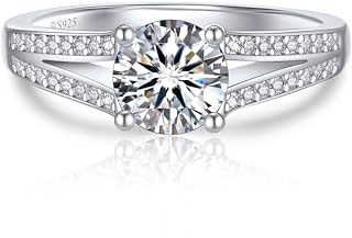 MomentWish Verlobungsring Damen Silber 1 Karat Moissainte Ring Frauen | Moissanit Diamant Ring Rosegold 925 Sterling Silber Engagement Damenring Hochzeit Weihnachten Valentinstag Jahrestag Geschenk