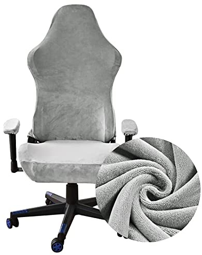 Mswborml Terciopelo Funda Silla Gaming Universal, Ergonómico Funda para Silla Gaming Anti Gatos, Funda para Silla de Oficina Elástica, Antideslizante Fundas para Sillas de Juegos,Light Gray