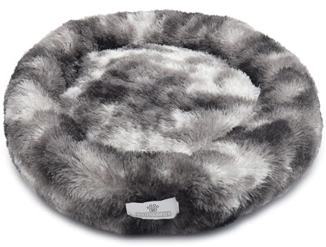pfoten&nasen® Wolke 7 Hundebett M (Grau/Weiß, 75 cm) – Flauschiges Donut-Hundekörbchen für kleine bis mittelgroße Hunde, rundes Hundekissen mit Wendekissen, Abnehmbarer Bezug, waschbar, rutschhemmend