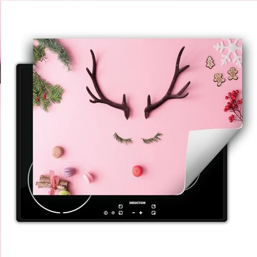TMK ArtDeko Copri Piano Induzione 80x52 cm Cucina Coprifornelli Copertura Protezione Cottura Tutto per la Cucina Fiori - Cervo rosa