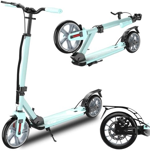GHBXJX City Roller, Erwachsene 150 kg Tragkraft - BigWheel 230mm Stabiler Scooter Kinder Pro, 5-Fach Höhenjustierbarer & zusammenklappbarer Roller mit Ständer ＆ Scheibenbremse Sportlicher,Blau