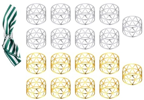 Anlising Servilleteros Dorados, 18PCS Anillos de Servilleta de Metal, Servilleteros Hueco para Mesa, Anillos para Servilleteros Universales, Ahueca Servilleteros de Metal,para Bodas,Fiestas(Oro,Plata)