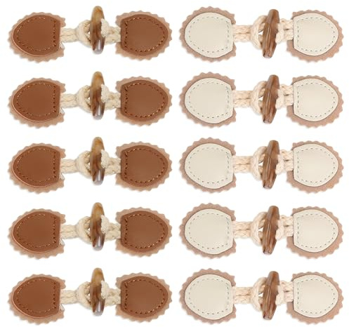 10 Paar Leder Knebelknöpfe, 11 x 3,5cm Vintage Knebelverschlüsse Knöpfe, 2 Colours Leder Horn Knebelverschlüsse Dufflecoat Verschluss für DIY Handwerk Kleidung Nähen Dekoration