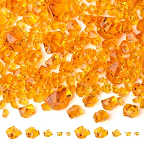QINJIEJIE 700 Stück Acryl Diamanten 5 Größen, Orange Kristalle Edelsteine für Kinder, Schatzsuche, Piratenschatz, Sandkasten, Vasenfüller, Hochzeit, Party, Aquarium
