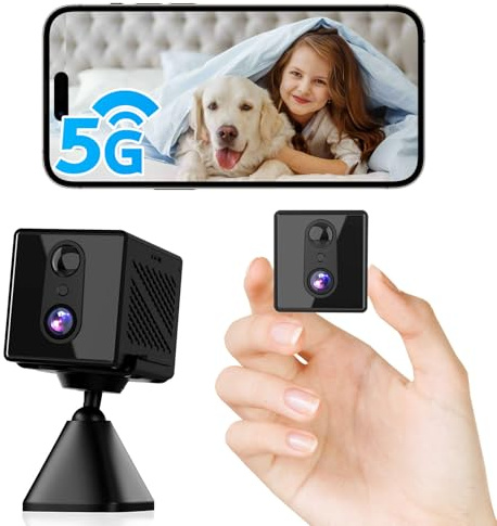 Mini telecamera spia senza fili, 4 K telecamera WiFi interna 5G & 2.4GHz, rilevamento del movimento, visione notturna, batteria 2000 mAh ultra lunga autonomia, archiviazione cloud gratuita, scheda SD