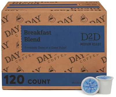 Day To Day Coffee Breakfast Blend Medium Roast Coffee Pods, 120 Count, Compatible with Keurig K-Cup Brewers, Perfect Wake-Up Coffee