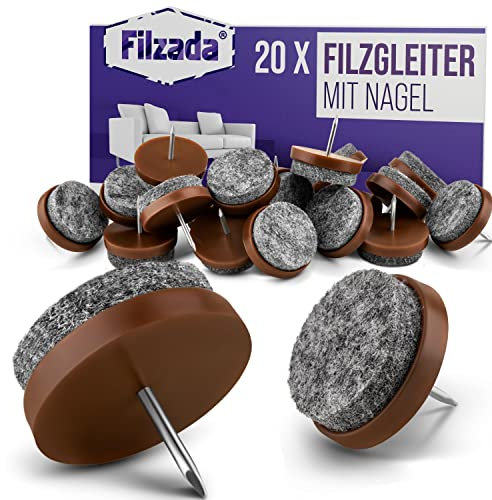 Filzada® 20x Almohadillas de Fieltro Clavo - Ø 24 mm (marrón) - Deslizadores Profesionales de Muebles/Deslizadores de sillas de Fieltro a Clavo