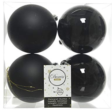 Weihnachtskugeln Kunststoff 10cm x 4 Stück Christbaumkugeln bruchsicher schwarz