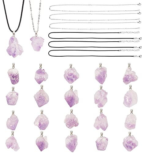 SUNNYCLUE 20 Natürliche Amethyst Stein Halskette Unregelmäßige Steinanhänger Heilende Kristall Edelstein Anhänger Mit 2Stilen 20 gewachste Baumwollkordel Halskette Für Schmuckherstellung