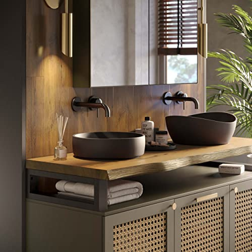 LAMO Manufaktur Waschtischplatte, Holzplatte Waschtisch Baumkante, 150x55 cm (AxB), Rustikal, ohne Montageset, LWP-01-A-003-DN