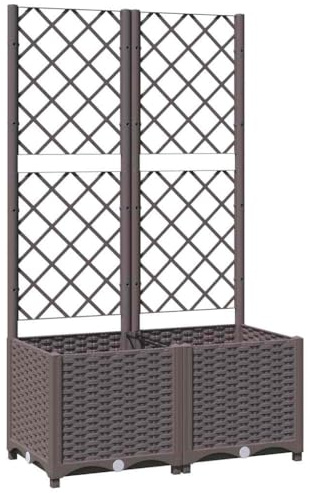vidaXL Jardinera con Enrejado Macetero Soporte Caja Plantador Flores Plantas Jardín Patio Terraza Balcón Decoración PP Marrón 80x40x136 cm