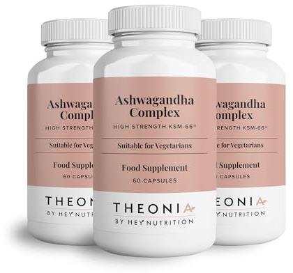 Theonia Ashwagandha Complex 9000mg Supplement - High Strength KSM-66 - Boosts Mood & Energy - Reduces Stress & Anxiety - UK Manufactured - All Natural, Non-GMO - 3 Pack - 180 Vegetarian Capsules